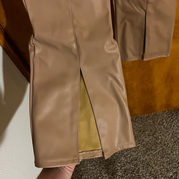 Missguided Tan Faux Leather Split Front Pants - Picture 4 of 7